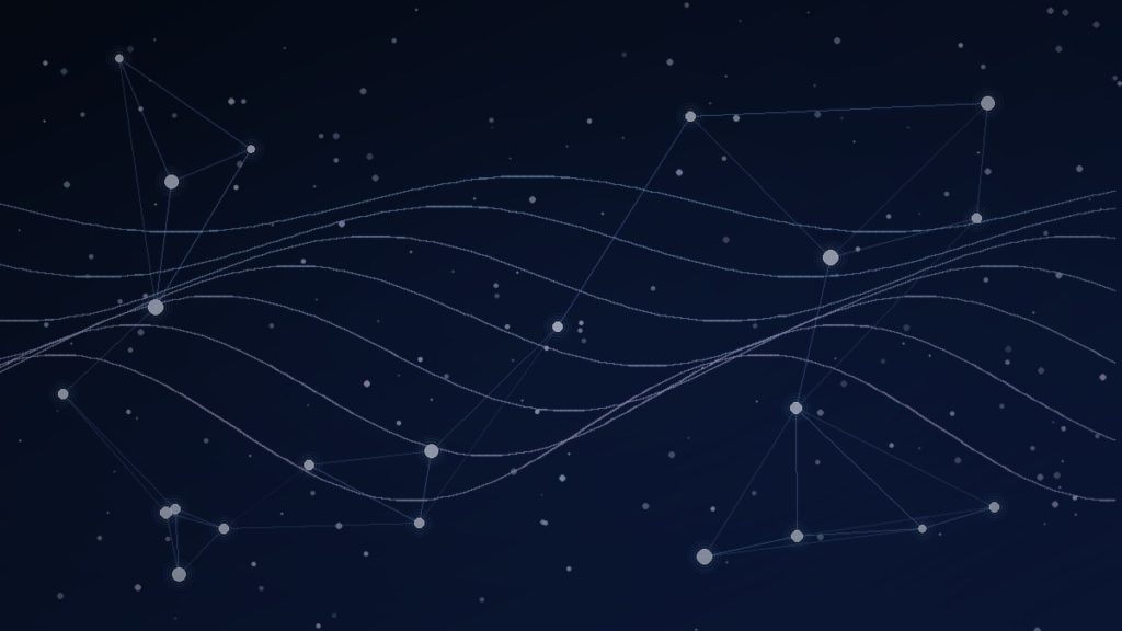 Ondas sinusoidais luminosas sobre fundo escuro — interpretabilidade de IA
