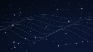 Ondas sinusoidais luminosas sobre fundo escuro — interpretabilidade de IA