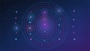 Anéis concêntricos pulsantes representando um chip neuromórfico